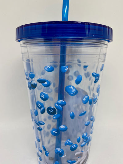 M&M's World Blue Big Face Lentils Tumbler with Straw New