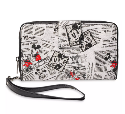 Disney Parks Mickey and Minnie Newsprint Wallet Wristlet New with Tag