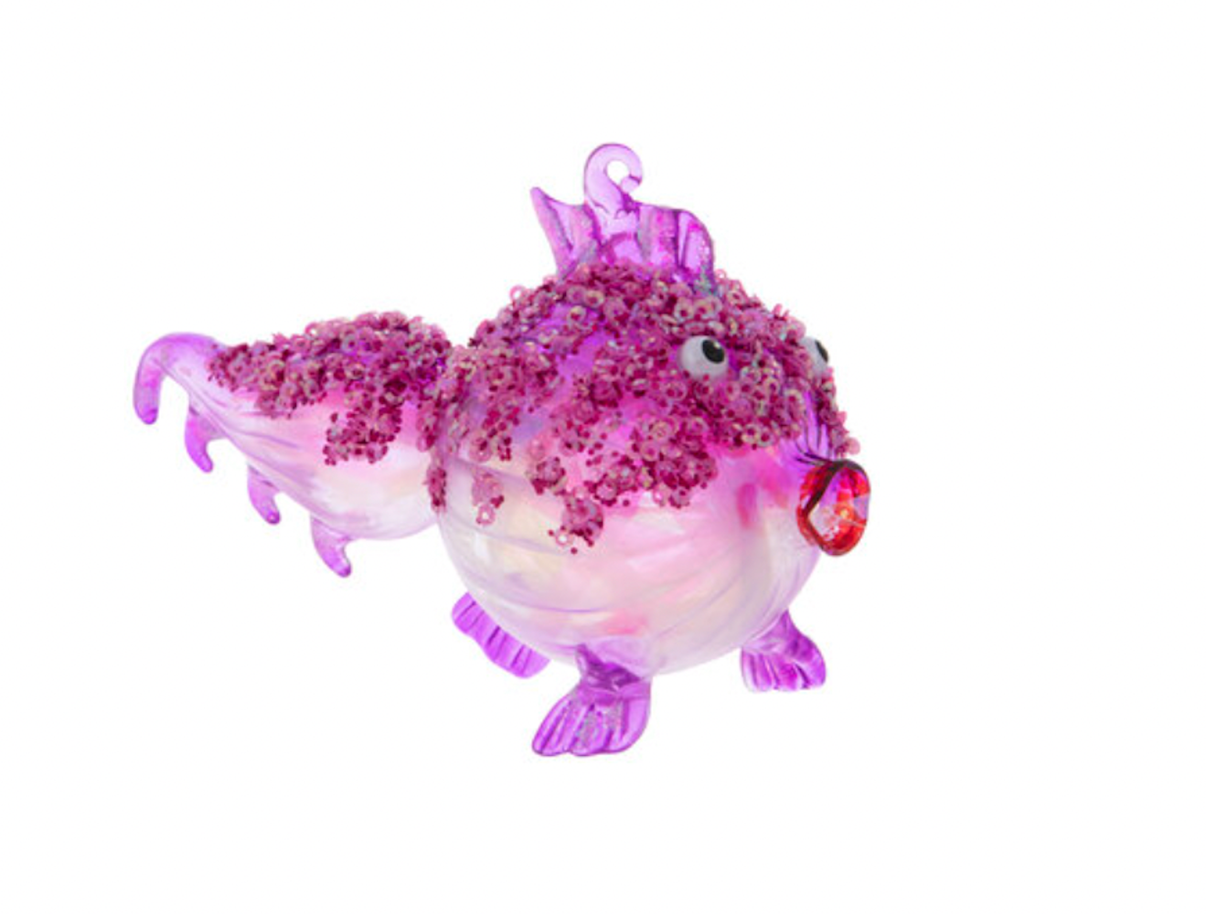 Robert Stanley 2021 Pink Glitter Blowfish Glass Christmas Ornament New with Tag