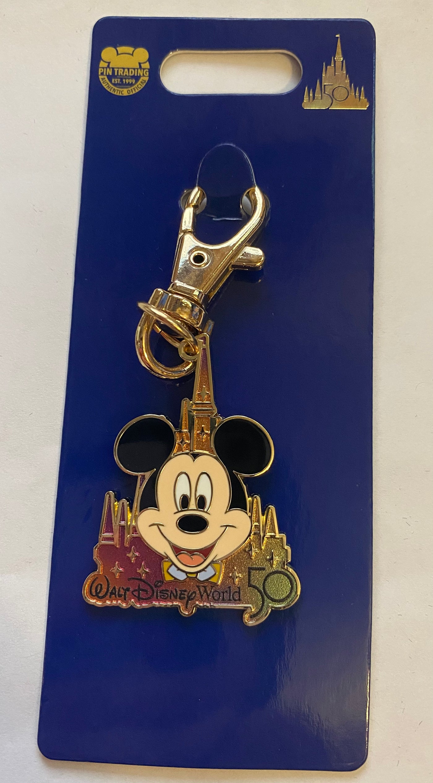 Disney Walt Disney World 50th Mickey Castle Metal Keychain New with Card