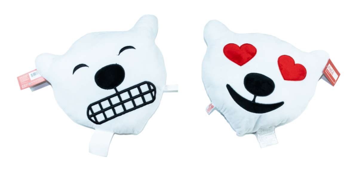 Authentic Coca-Cola Polar Bear Teeth Heart Eyes Emoji Pillow New with Tags