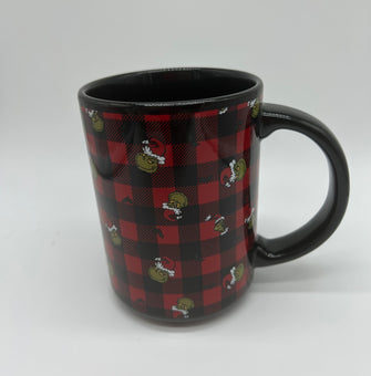 Universal Studios The Grinch Dr. Seuss Santa Plaid Christmas Coffee Mug Tall New