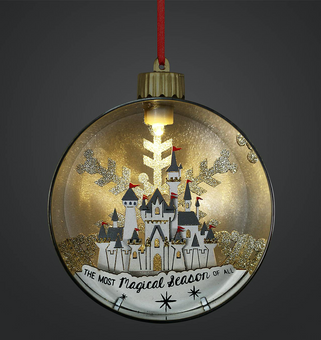 Disney Parks Fantasyland Castle Light-Up Glass Ball Christmas Ornament New Tags