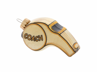 Robert Stanley 2021 Gold Coach Whistle Glass Christmas Ornament New with Tag