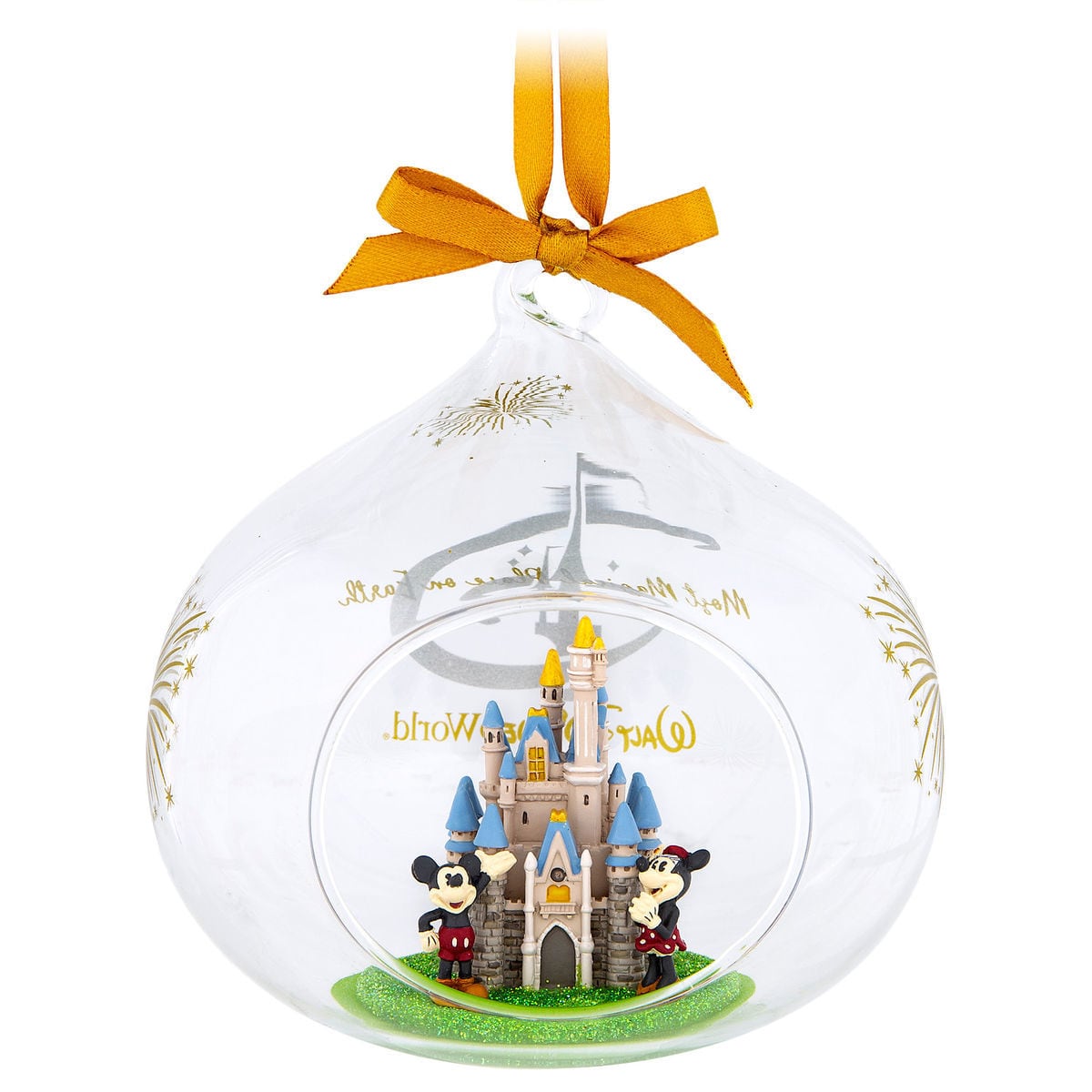 Disney Parks Mickey Minnie Mouse Cinderella Castle Blown Glass Holiday Ornament