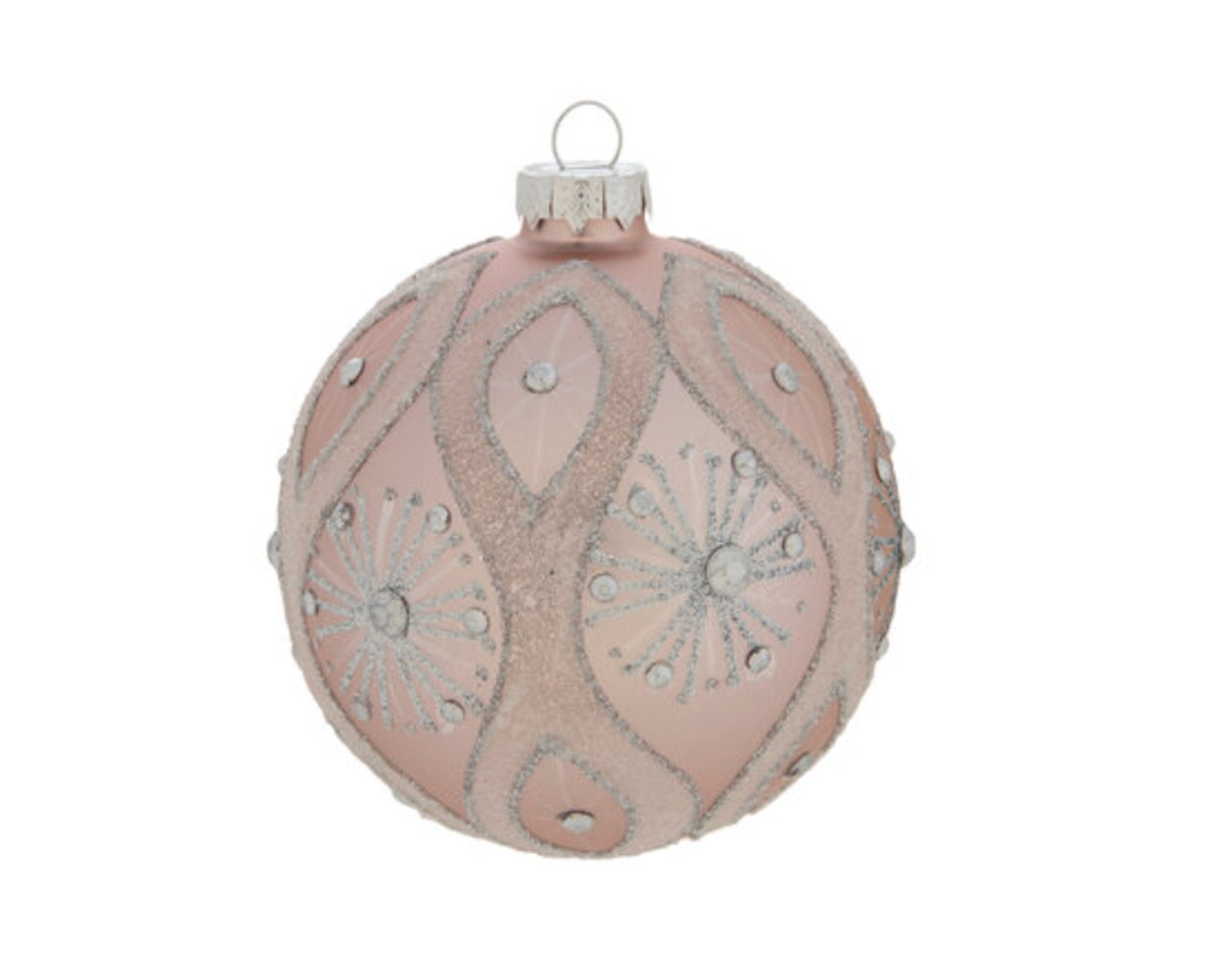 Robert Stanley Pink & Silver Starburst Ball Shaped Glass Christmas Ornament New