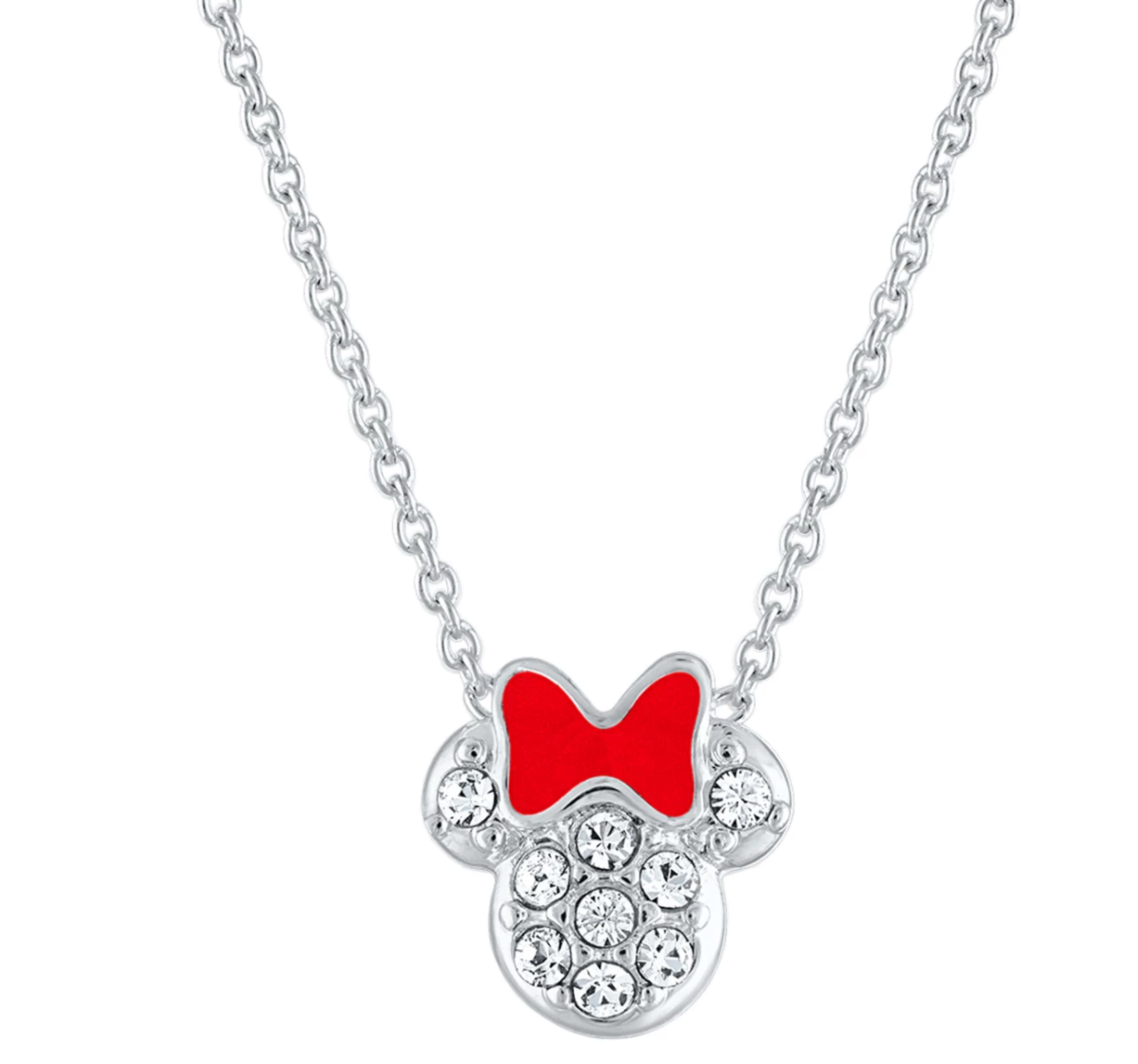 Disney Parks Minnie Mouse Red Bow Crystal Pendant Necklace New with Box