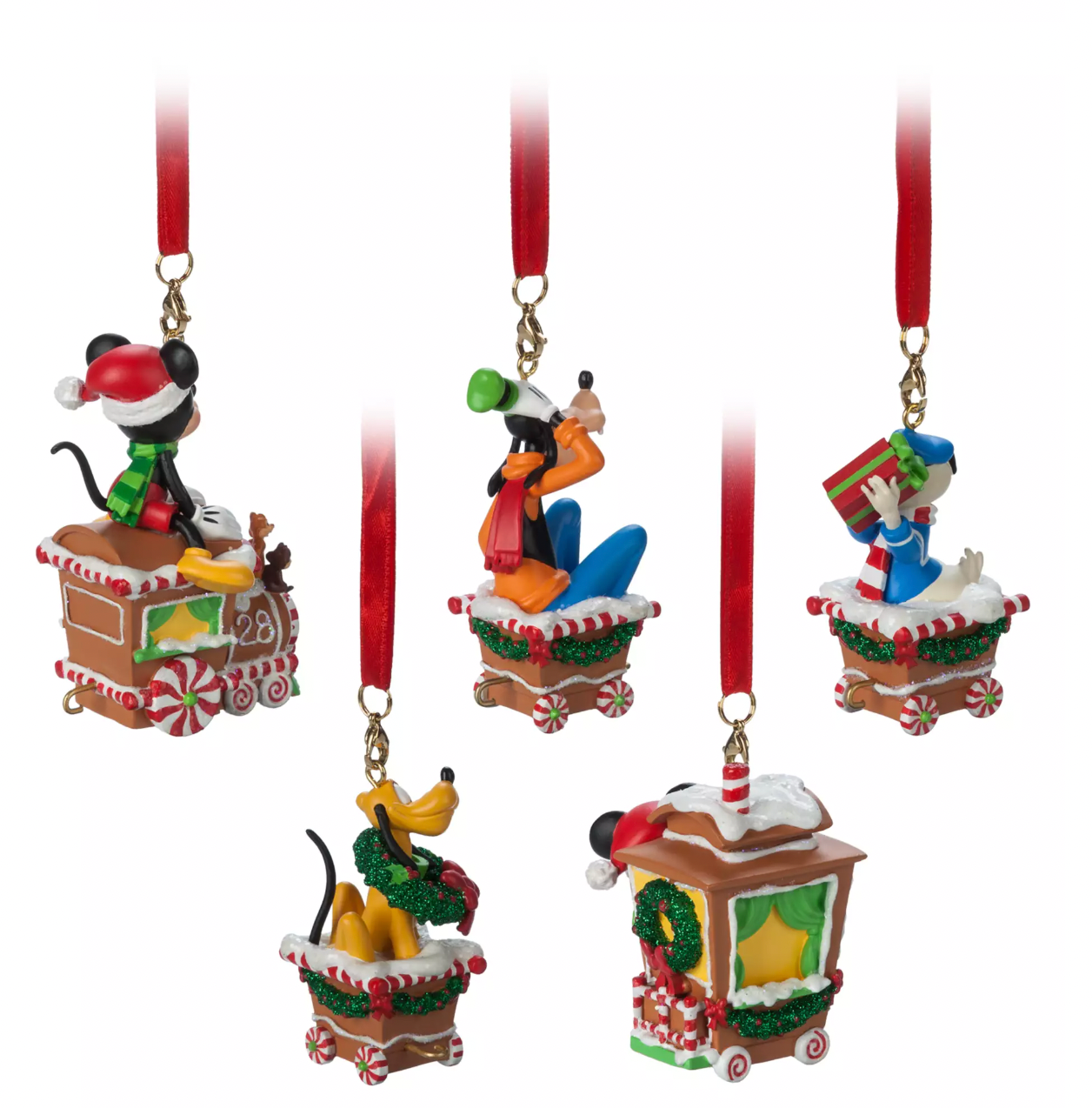 Disney Mickey and Friends Gingerbread Train Christmas Ornament Set New with Box