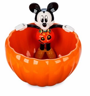 Disney Halloween Mickey Jack-o'-Lantern Pumpkin Ceramic Candy Bowl New