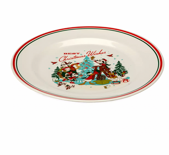 Disney Retro Mickey and Friends Best Christmas Wishes Plate Set of 2 New