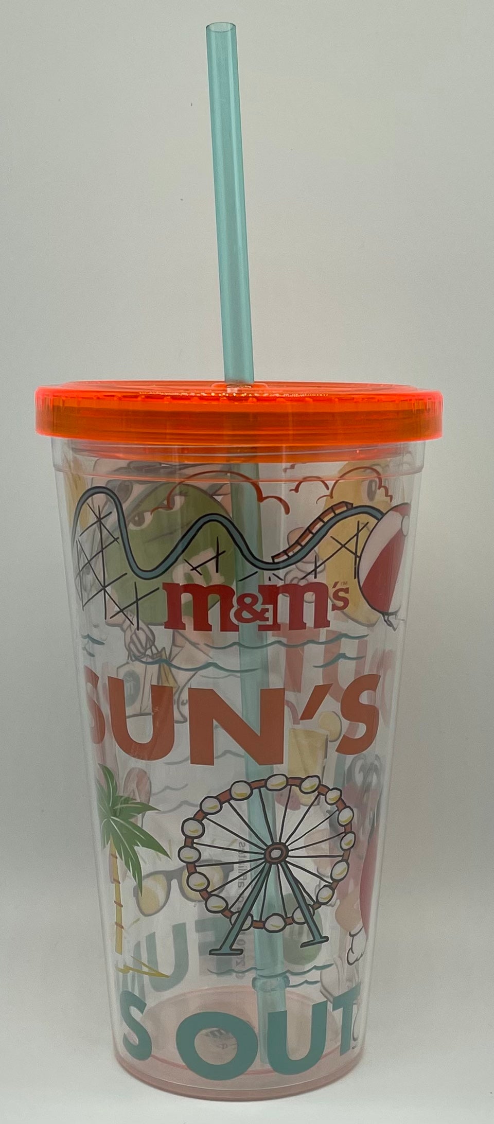 M&M's World Fun Out Sun Out Large Tumbler With Straw New With Tag