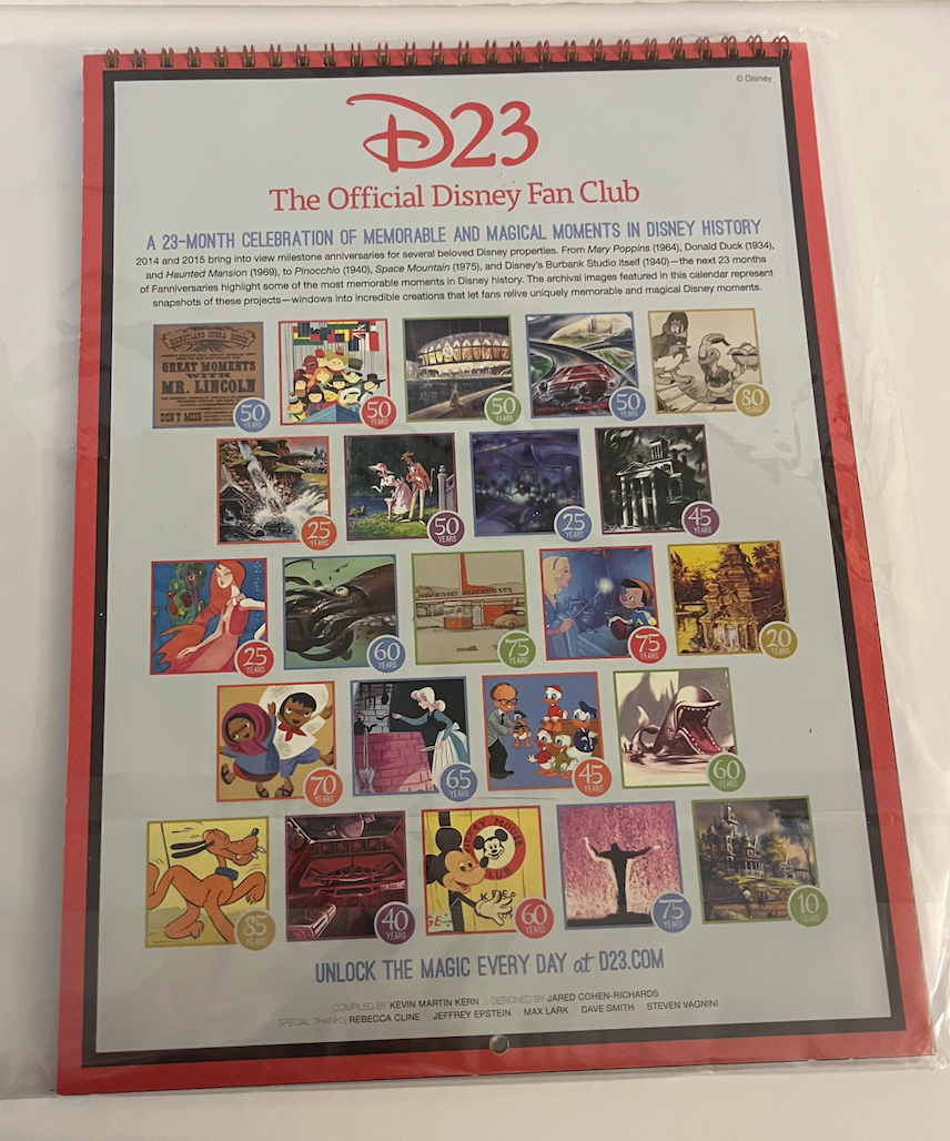 Disney D23 Exclusive Fanniversary 23 Months Calendar 2014-15 Official New Sealed