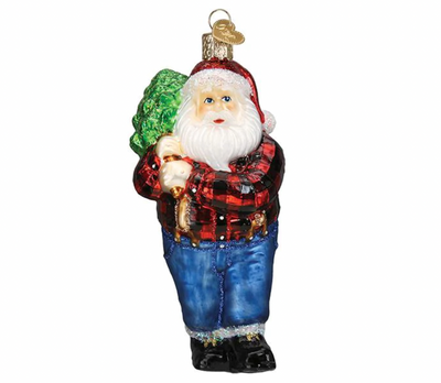 Old World Christmas Lumberjack Santa Blown Glass Christmas Ornament New with Box