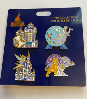 Disney Walt Disney World 50th Celebration 4 Parks Icons Pin Set New with Card