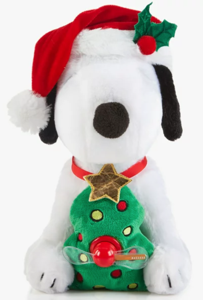 Peanuts Animated Snoopy Holding a Tree with Message Fan Plush Toy New With Tag