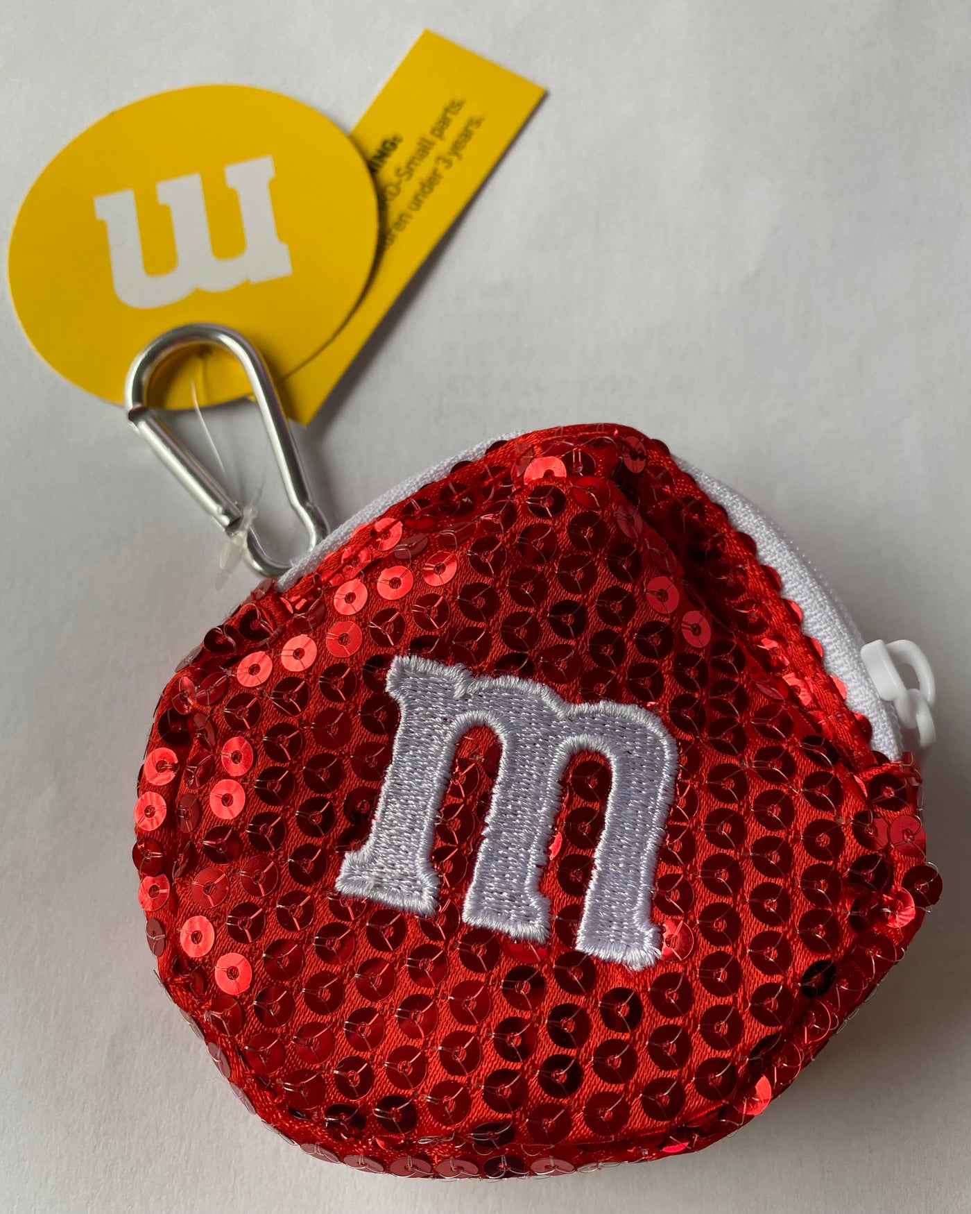 M&M's World Red Logo Round Sequined Coin Purse Keychain New with Tags