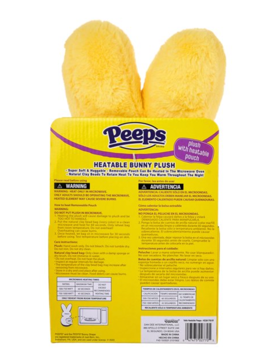 Peeps Easter Peep Bunny Heatable Yellow Plush New with Tag