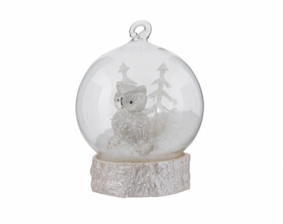 Robert Stanley 2021 Light Up Owl Snow Globe Glass Christmas Ornament New w Tag