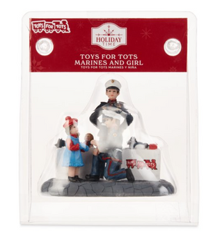 Holiday Time Toys for Tots Marines and Girl Figurine Christmas Village New