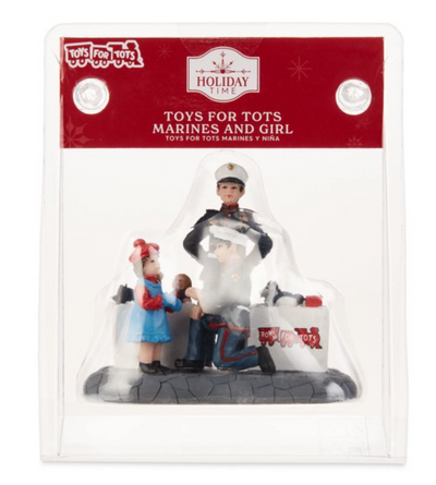 Holiday Time Toys for Tots Marines and Girl Figurine Christmas Village New