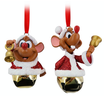 Disney Parks Santa Jaq and Gus Christmas Bell Ornament Set New with Tag
