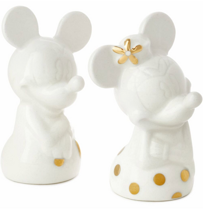 Hallmark Valentine Disney Mickey Minnie White Gold Salt and Pepper Shakers New