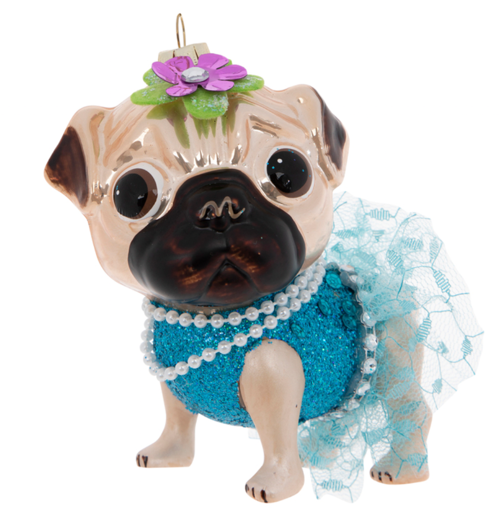 Robert Stanley 2021 Pug Wearing Tutu Glass Christmas Ornament New with Tag