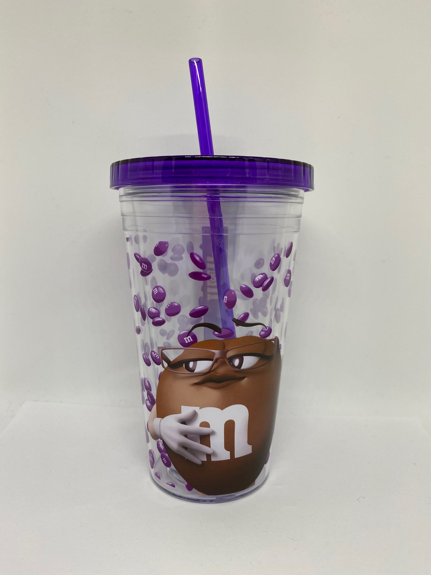 M&M's World Brown Big Face Lentils Tumbler with Straw New