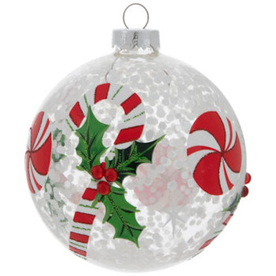 Robert Stanley Peppermint & Holly Confetti Ball Glass Christmas Ornament New Tag