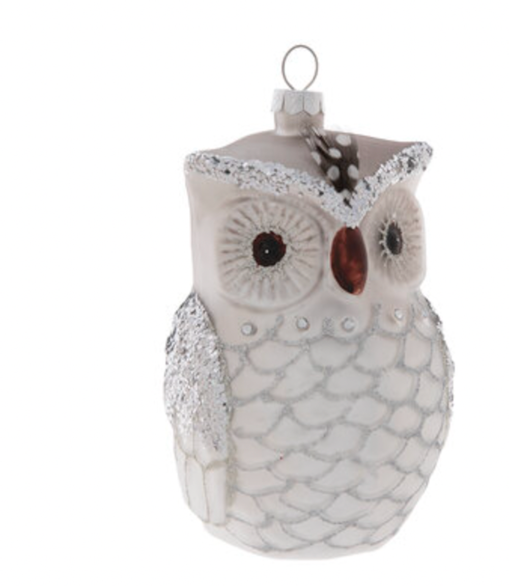 Robert Stanley Silver Glitter Owl Glass Christmas Ornament New with Tag