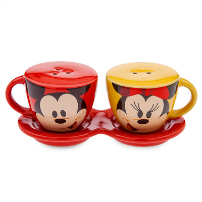 Disney Parks Mouse Ware Mickey and Minnie Tea Cup Salt and Pepper Shaker Set New