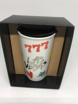 Starbucks Las Vegas Lucky 777 Double Walled Ceramic Travel Tumbler New with Box