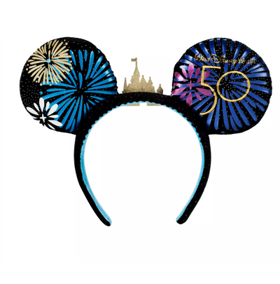 Disney 50th Mickey Attraction Cinderella Castle Fireworks Ear Headband New w Tag