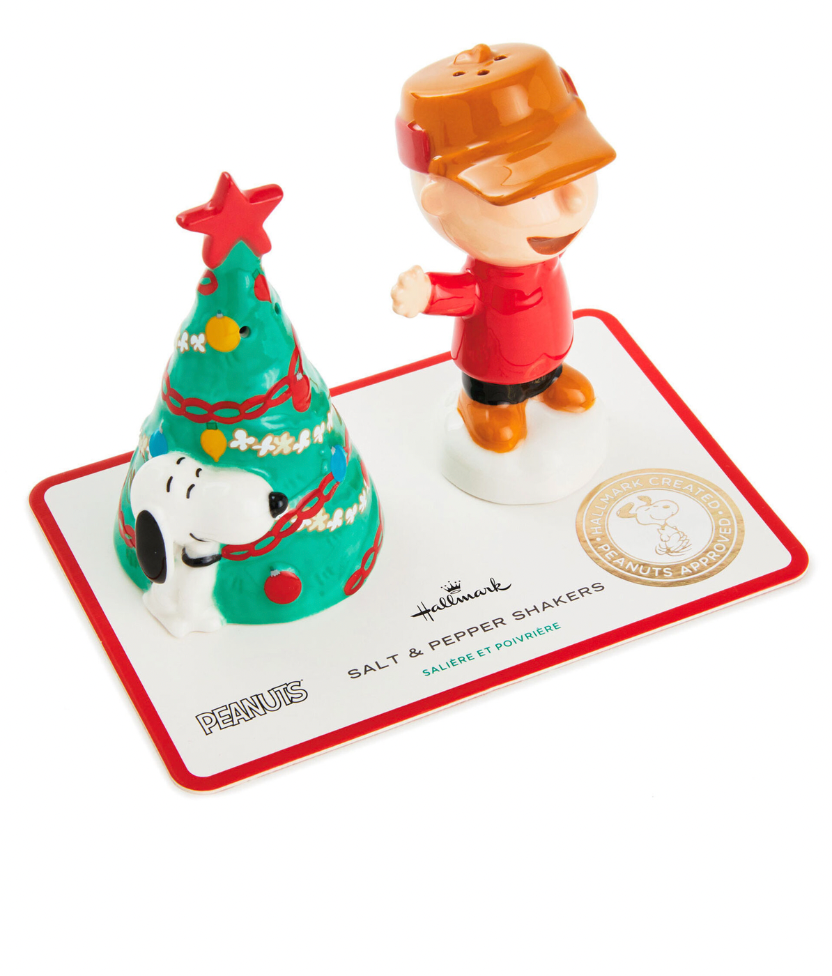 Hallmark Peanuts Charlie Brown Snoopy With Tree Salt and Pepper Shakers New