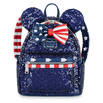 Disney Parks Minnie Mouse Sequined Stars and Stripes Mini Backpack New with Tag