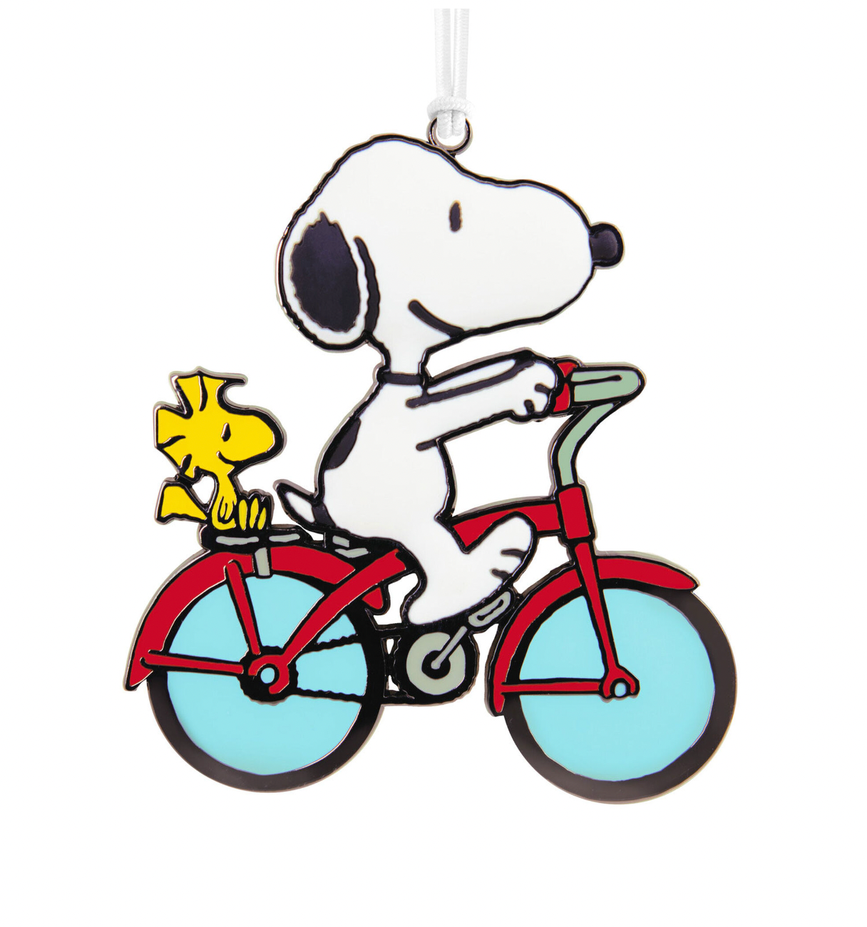 Hallmark Snoopy and Woodstock on Bicycle Metal Christmas Ornament New with Card