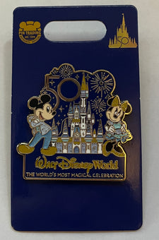 Disney Walt Disney World 50th Anniversary Mickey Minnie Castle Pin New with Card