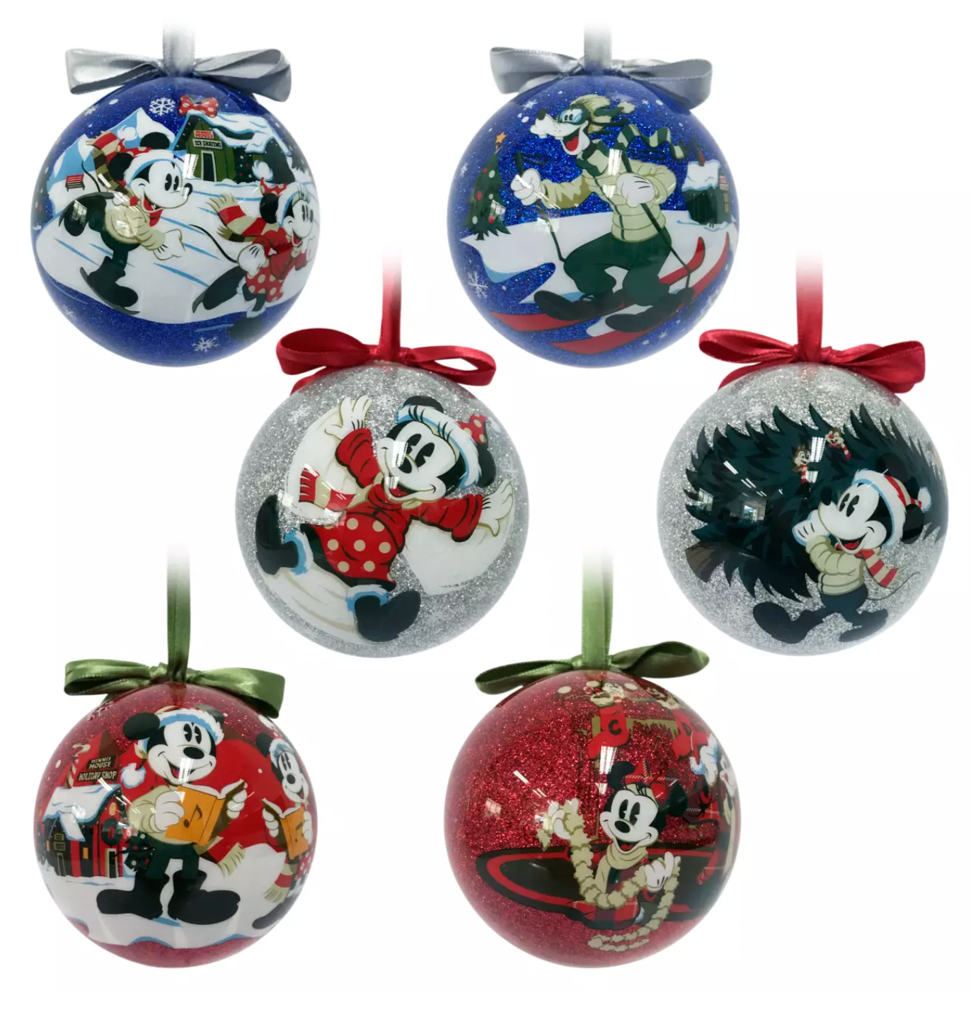Disney Walt's Holiday Lodge Mickey Friends Christmas Ball Ornament Set New w Box