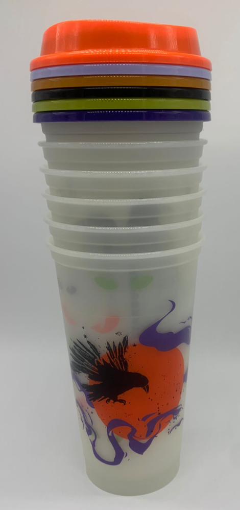 Starbucks Halloween 2022 Glow in the Dark Lids Reusable Cups Set of 6 New w Box