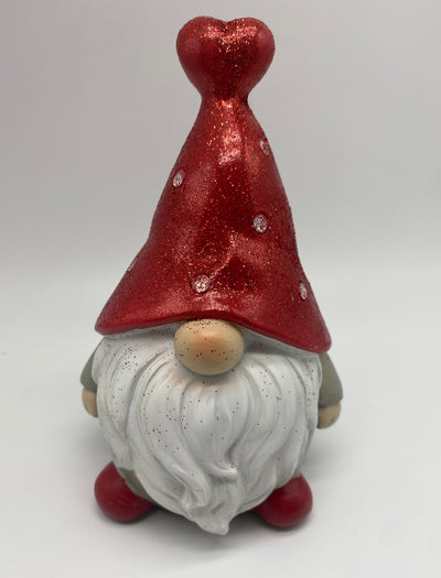 Hobby Lobby 2022 Valentine Red White and Gray Heart Glitter Gnome Figurine New