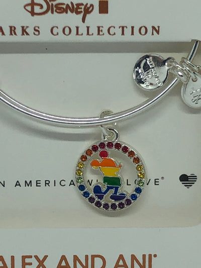 Disney Parks Mickey Silhouette Rainbow Bracelet Alex & Ani Silver New with Box