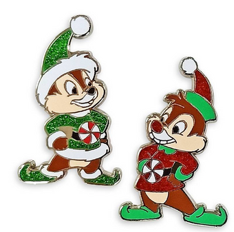 Disney Parks Chip 'n Dale Christmas Holiday Pin Set New with Card