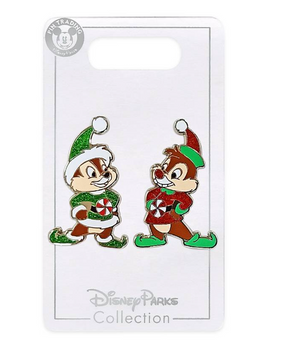 Disney Parks Chip 'n Dale Christmas Holiday Pin Set New with Card
