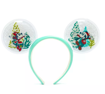 Disney Parks Mickey and Minnie Holiday Snow Globe Ears Headband For Adults New
