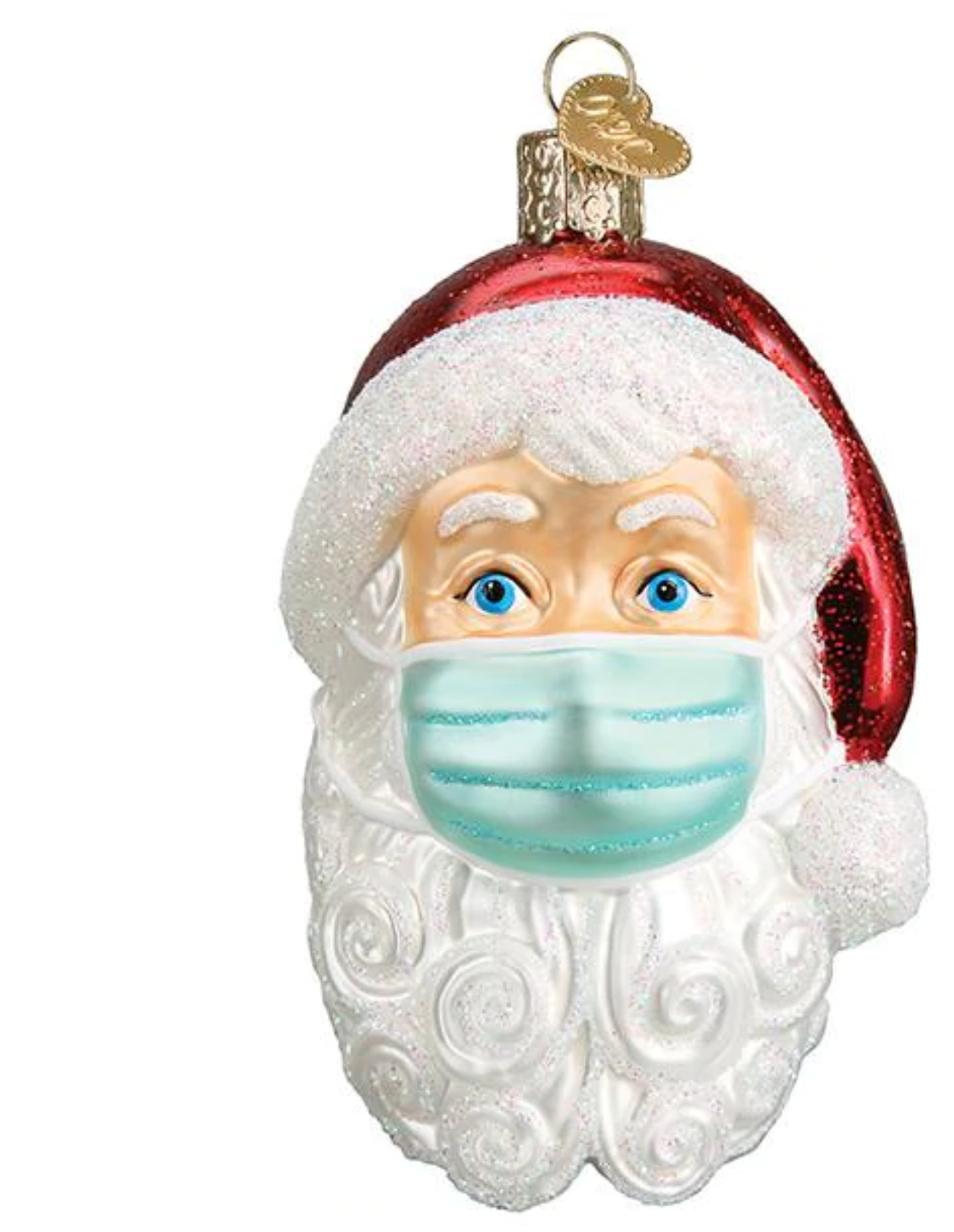 Old World Christmas Santa with Face Mask Glass Christmas Ornament New with Tag