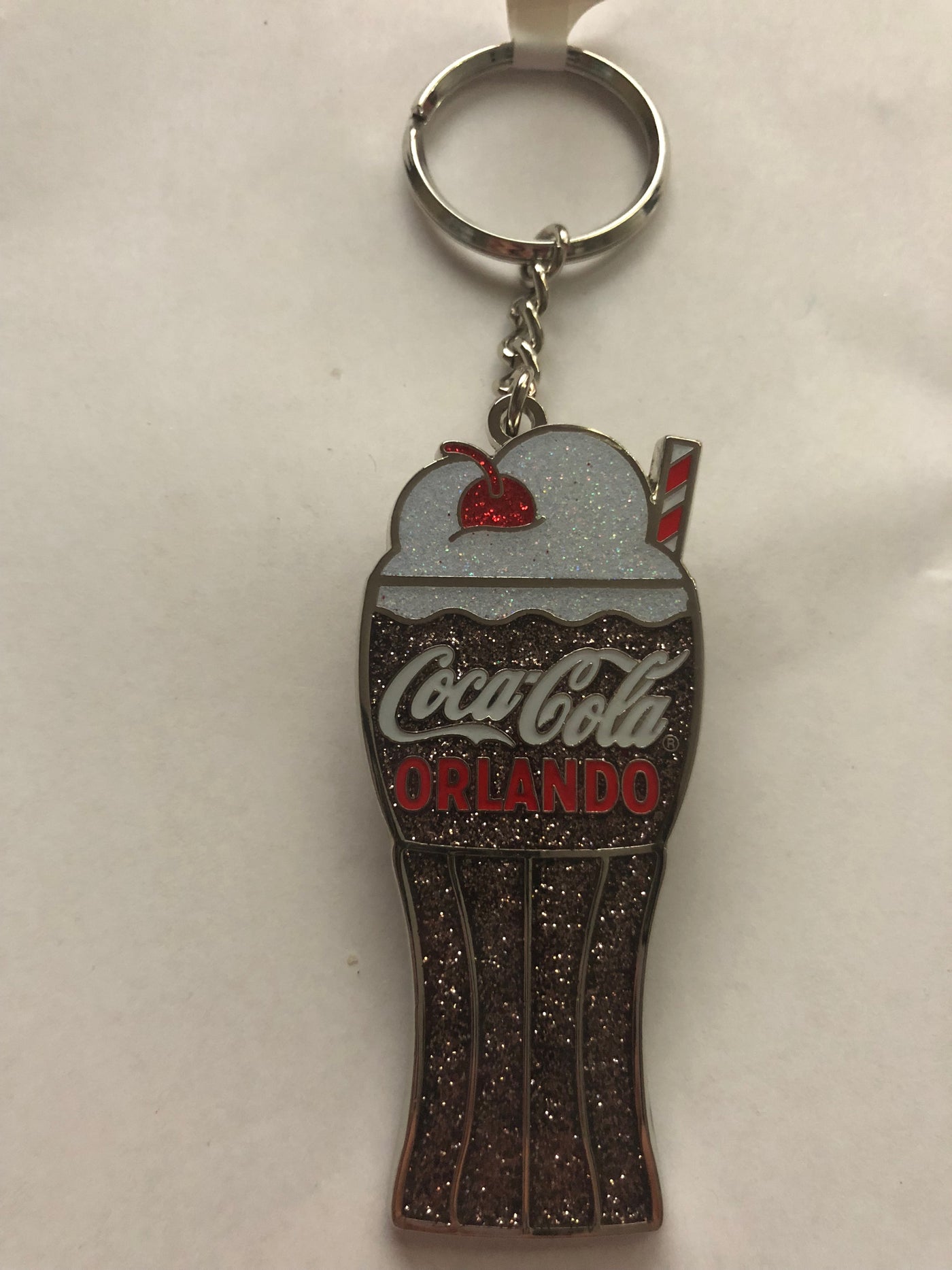 Authentic Coca-Cola Coke Orlando Metal Glitter Sundae Bottle Opener Keychain New