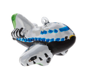 Robert Stanley 2021 Black and Silver Airplane Glass Christmas Ornament New w Tag