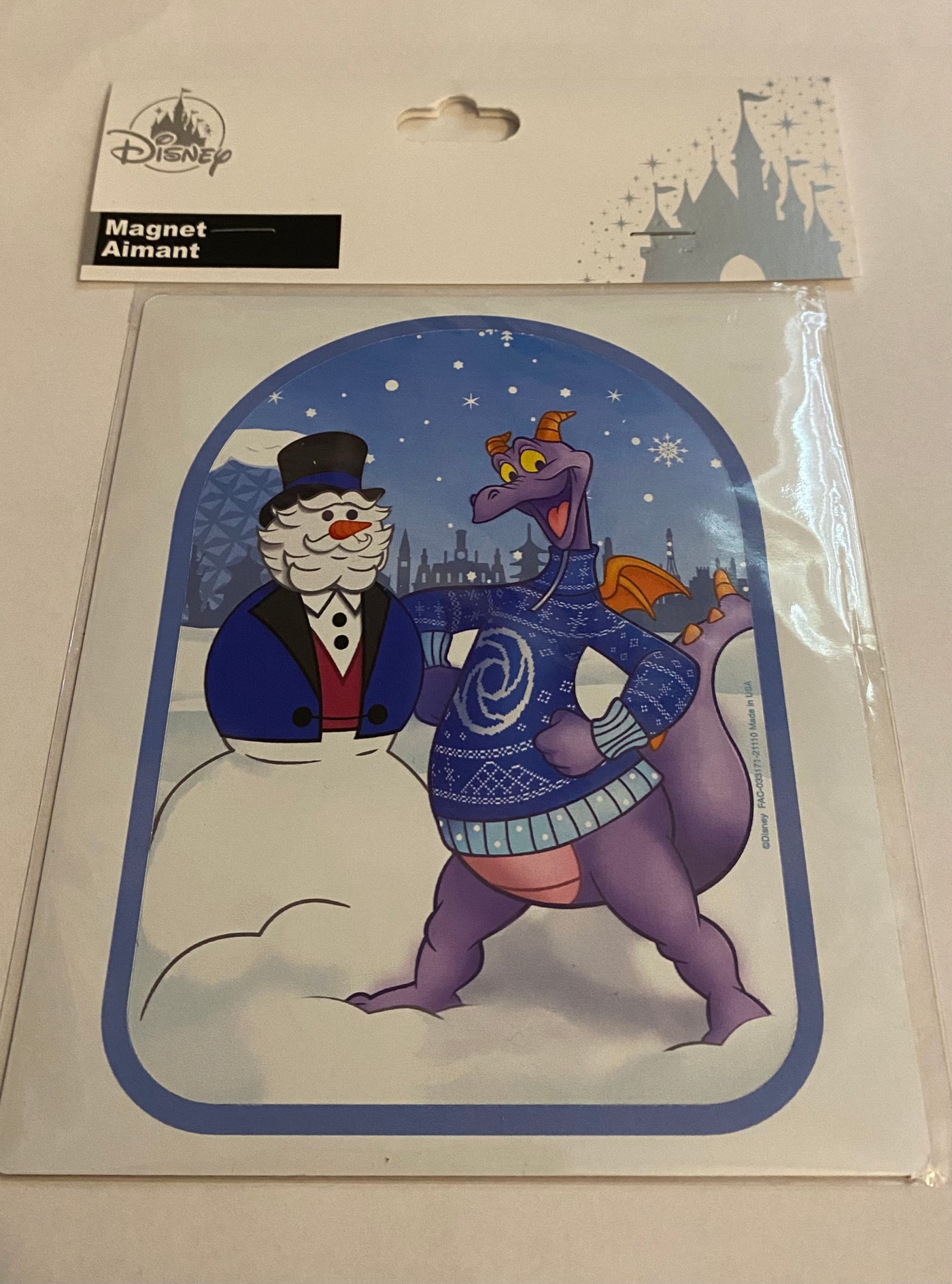 Disney Parks Epcot Festival of Holidays Figment and Snowman Magnet New with Card