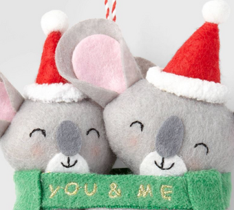 Fabric Koala Bears 'You & Me' Christmas Tree Ornament Wondershop New With Tag