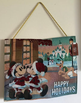Disney Parks Mickey Minnie and Pluto Christmas Holiday Light Up Tapestry New Tag
